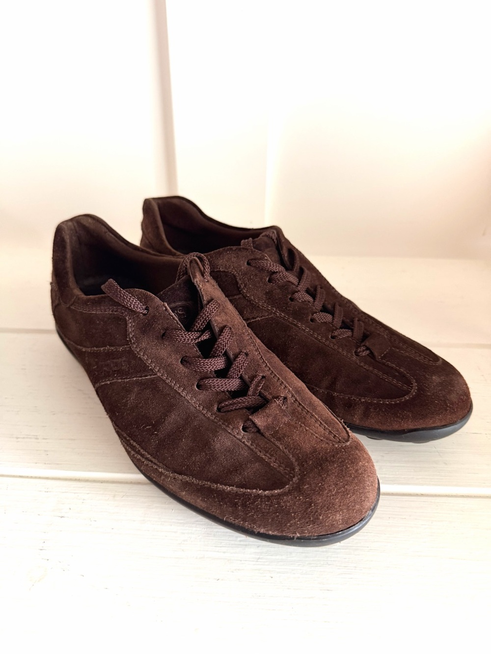 Tod's Chocolate Brown Suede Low-Top Sneakers Size 37 / US Women's 7 Luxury Shoes